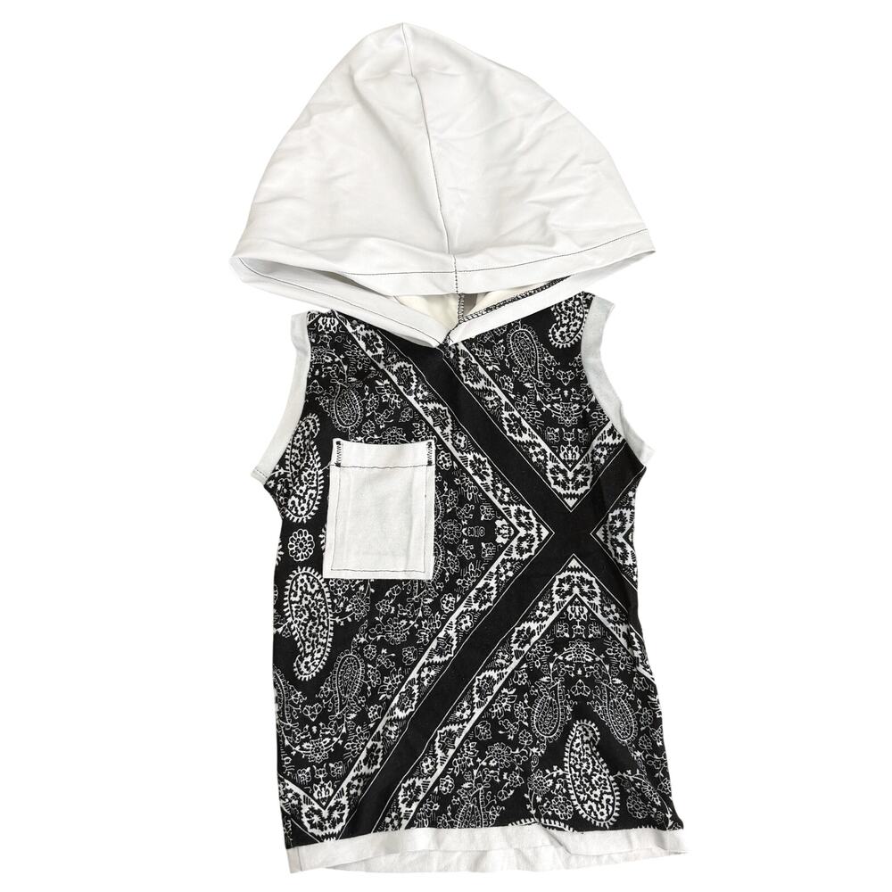 Paisley Black & White Faux Leather Hooded Tank Top Size 18 Months